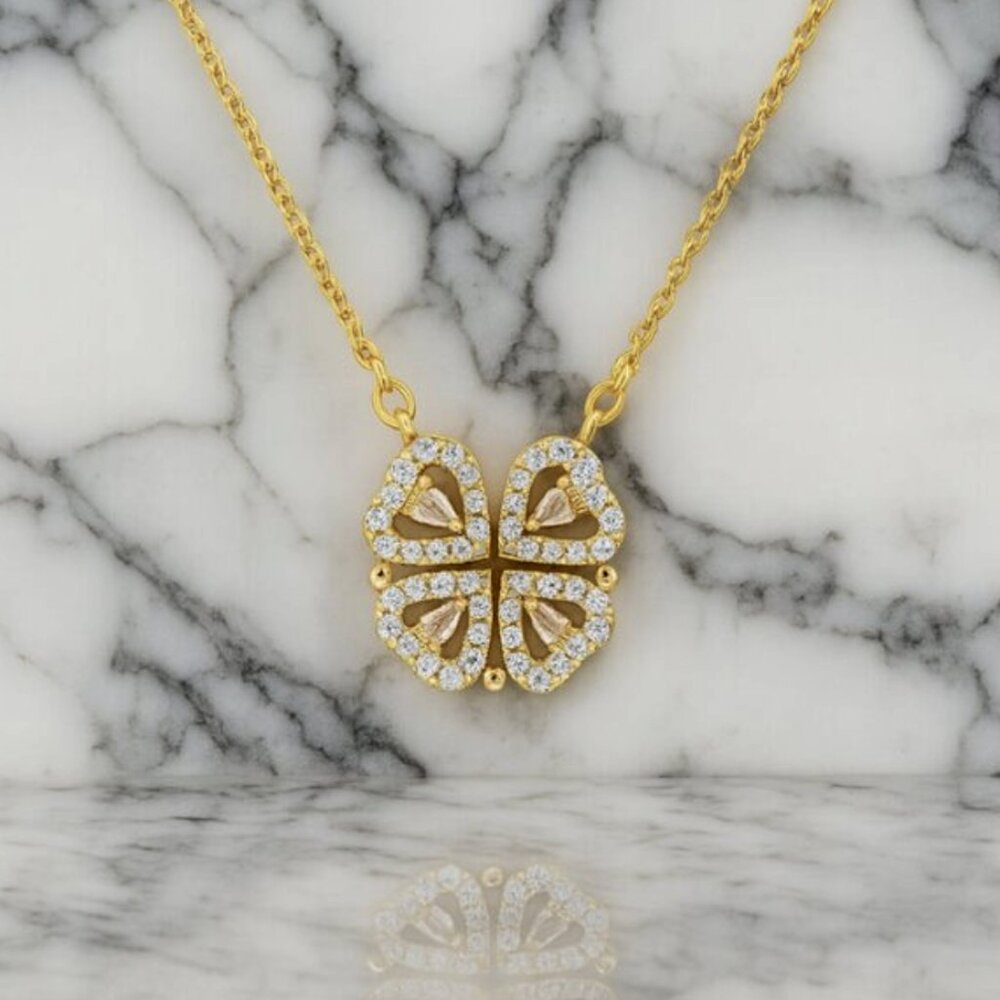 Elegant Gold clover and heart  Necklace